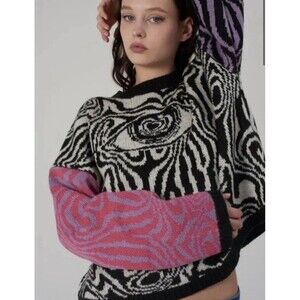 The Ragged Priest Oversized Psychedelic Eye Women's Sweater Multicolor Sz Small